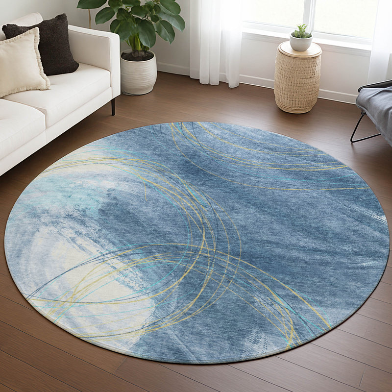 Machine Washable Indoor/Outdoor Lanphear ACN2396 Abstract Rug, Round 8'