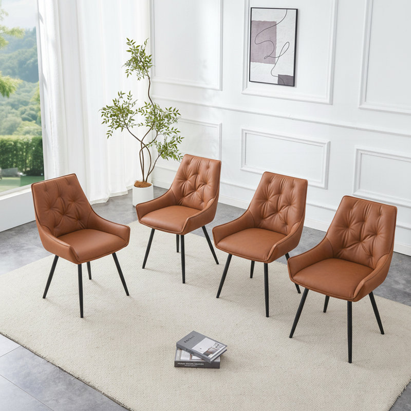 Ensemble de 4 chaises de salle à manger en similicuir à dossier plat rembourrées pour un confort moderne, 4, Chameau