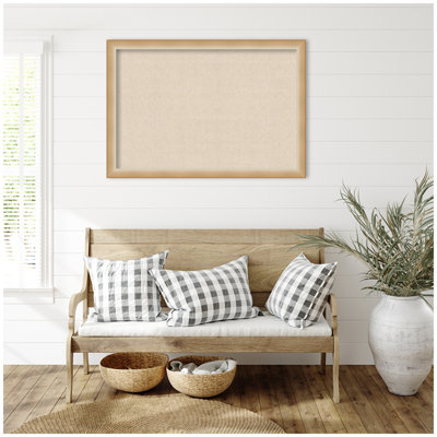 Kate and Laurel Framed Fabric Pinboard Neutral Weave Printed Linen Modern Contemporary Bulletin Board for Use as a Vision Board or Wall Organization