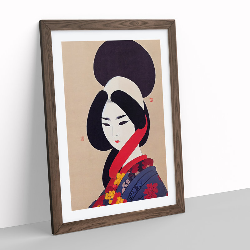 Charming Geisha - Single Picture Frame Print, 46cm H x 34cm W x 2cm D, Walnut