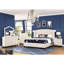 Lit double Crystal en crème, structure en bois massif, lit crème d'apparence glamour, cadre luxueux