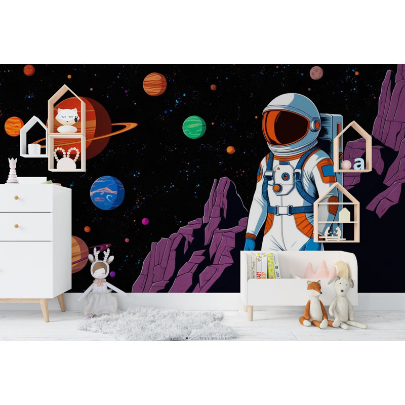 Murale astronaute - Système solaire Papier peint adhésif pour chambre d'enfant et chambre de bébé 603DLU, Non tissé