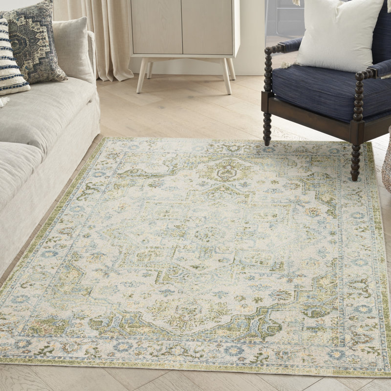 Tapis bleu lavable à la machine Haydel, Rectangle 4 pi x 6 pi