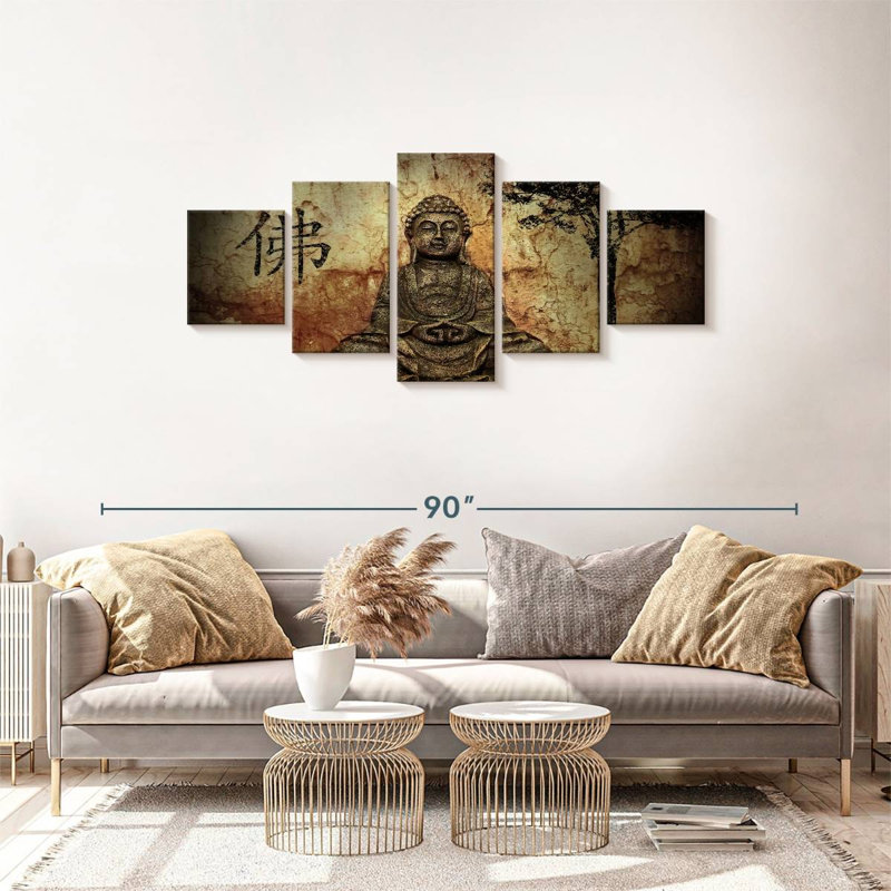 Ensemble de 5 pièces Bouddha, H 68 po x l 30 po x P 1,25 po