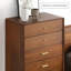 Commode 5 tiroirs Mid-Century, décorations en bois et métal