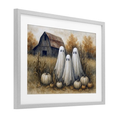 «Ghost Trio on Pumpkin Farm», reproduction encadrée sous verre, design par Antony Smith