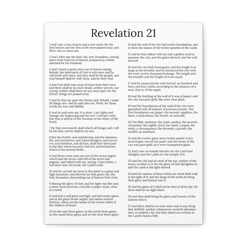 Revelation 21 White Canvas Christian Wall Art with Pine Frame