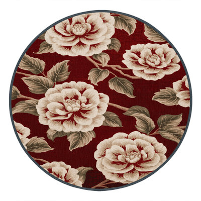 Machine Washable Botanical Red Area Rug