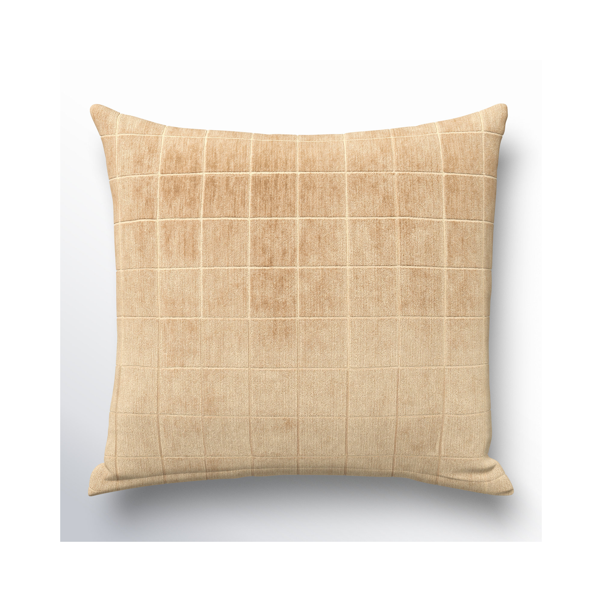 Otterville Velvet Grid Throw Pillow, Beige Geometric, Polyester, 18"H x 18"W