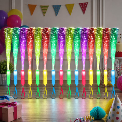 38-Piece Bulk LED Fiber Optic Glow Wand Set, Colorful Flashing Light Sticks and Glow-in-the-Dark Party Favors for Weddings and Celebrations