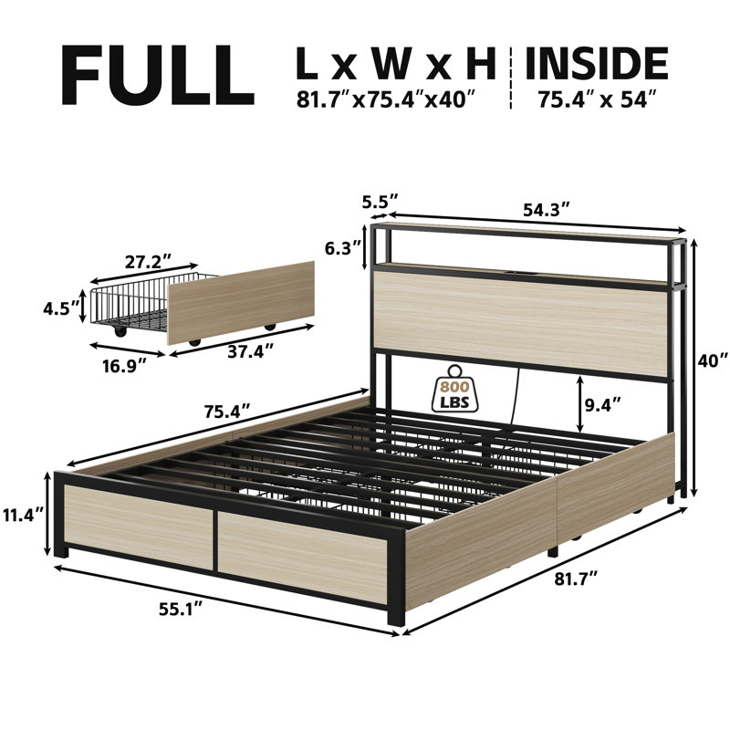 Eyve Metal Bookcase Bed, Full/Double, Beige