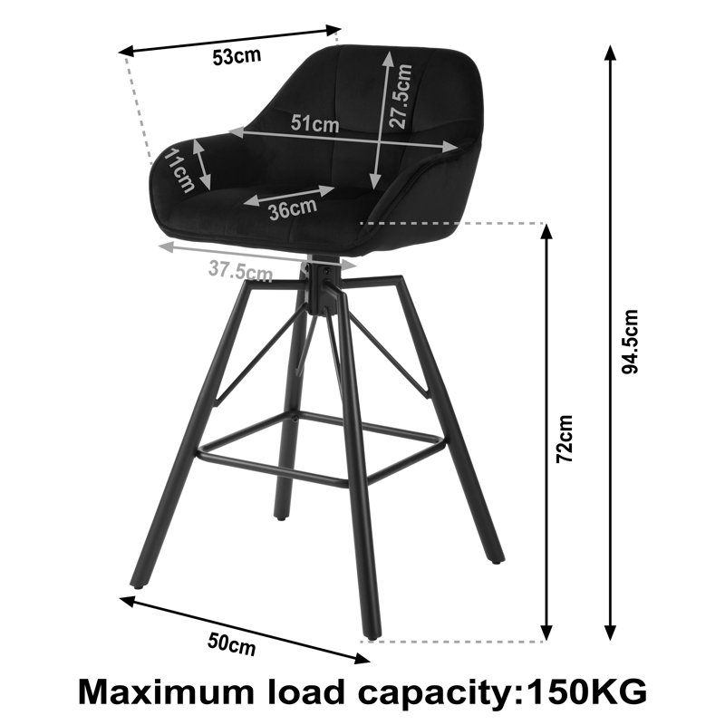 Leyte Swivel Upholstered Counter Stool with Metal Frame, Black