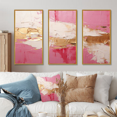 Minimalisme, rose et doré, horizon I - ensemble d'art mural abstrait
