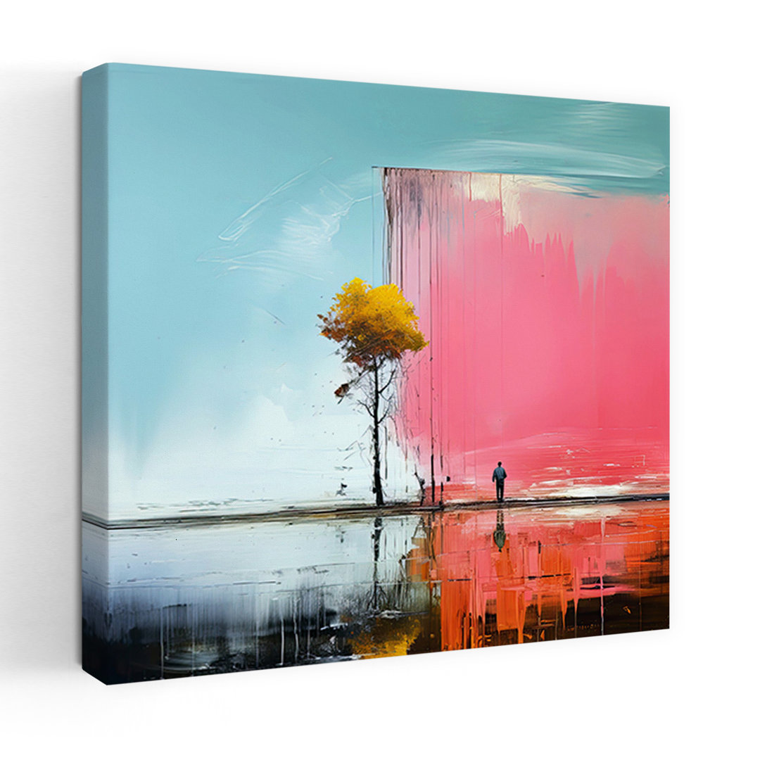 Solitary Tree Pink Wall Abstract Contemporary Flower Landscape Wall Art Print