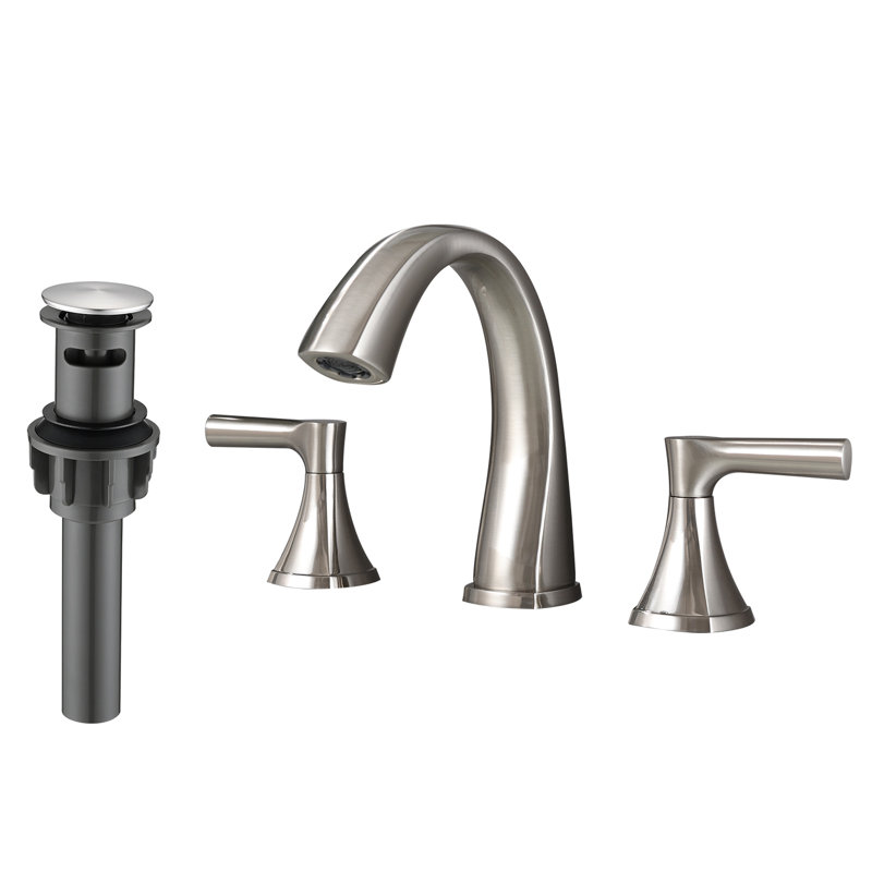 Robinet pour salle de bain à 3 trous en nickel brossé avec deux poignées - cartouche lisse, poignée rouille et teinture pour la salle de bain