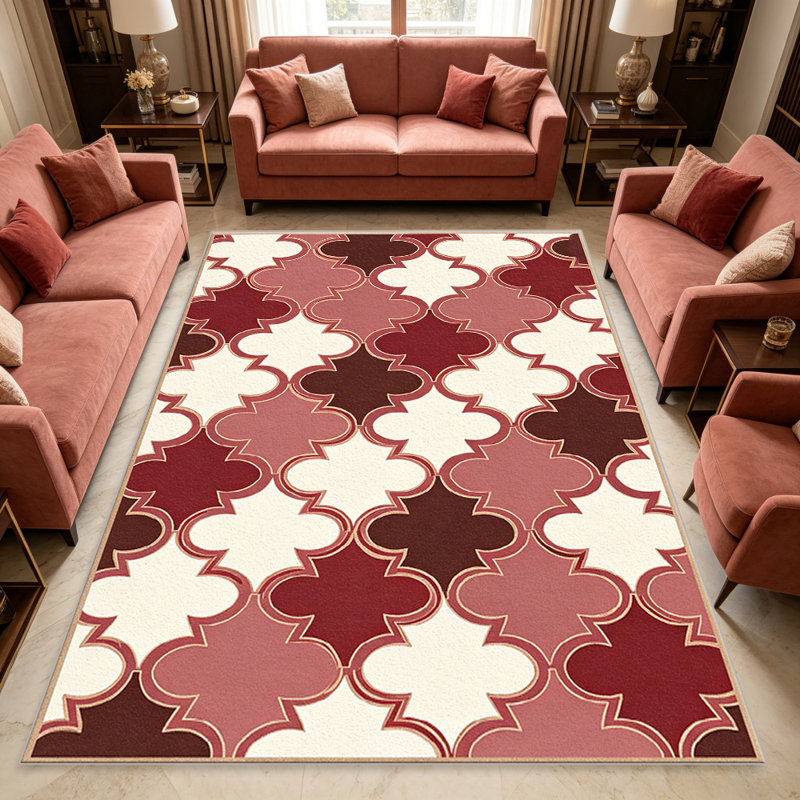 Red Quatrefoil Tile area rugs for Living Room, Soft and Comfortable, Suitable for all seasons, easy to maintain, machine washable Indoor floor mat, Under Table Farmhouse suitable for Bedroom, Dining Room, Study,  Balcony, Home Decor Patio