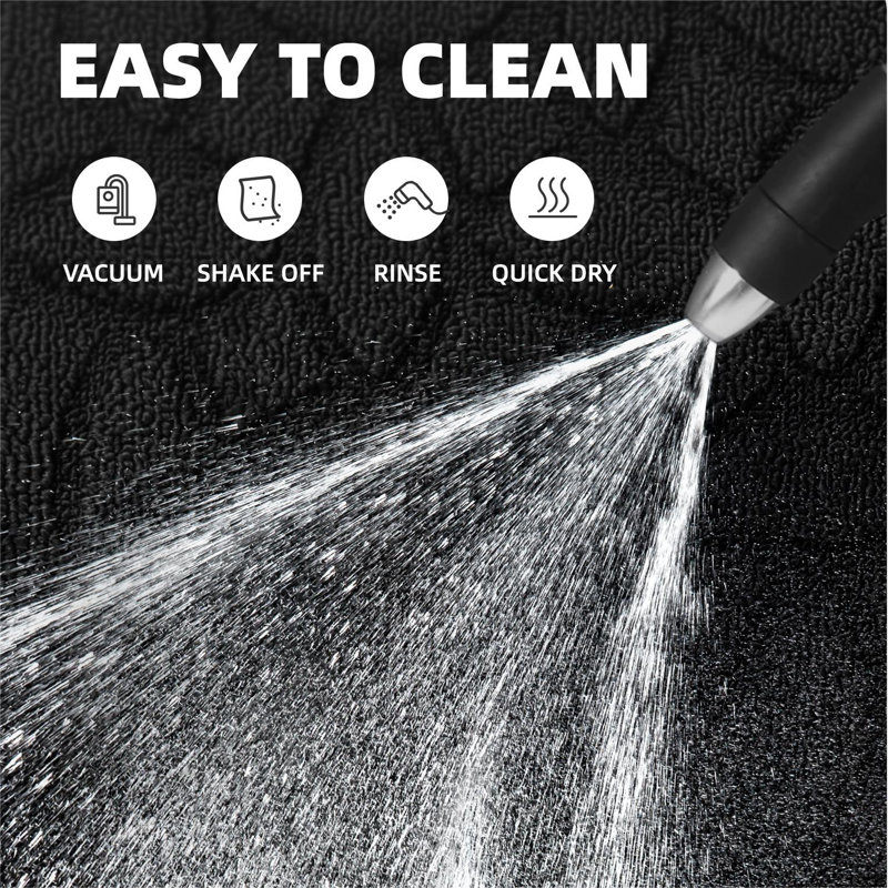 Floral Water Resistant Non-Skid Kitchen Mat, Runner 1'6" x 4'11", Black