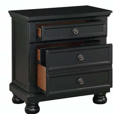Bedroom Furniture Black Finish Bun Feet Nightstand with Hidden Drawer Casual Transitional Bed Side Table