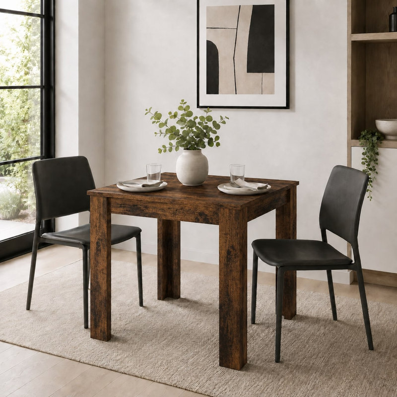 Melamine Dining Table with Chunky Legs for Kitchen Dining Room Furniture, 80cm, Rustic Oak