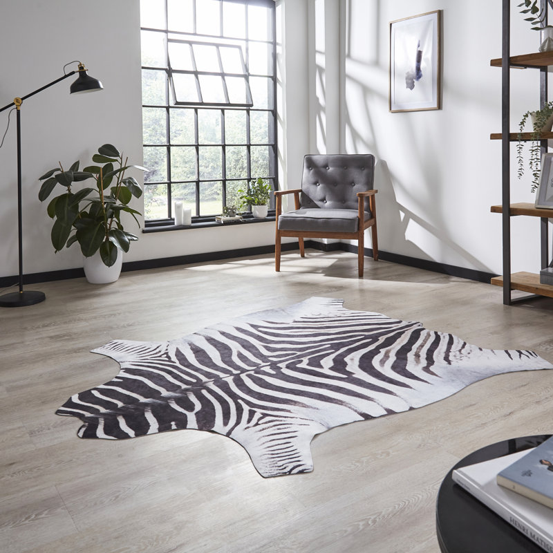 Calandra Faux Zebra Print area rug Printed Animal Skin Black, Animal Skin 155 x 195cm
