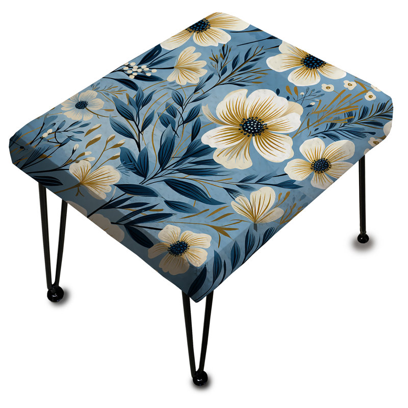 Repose-pieds rectangulaire bleu à motif floral II