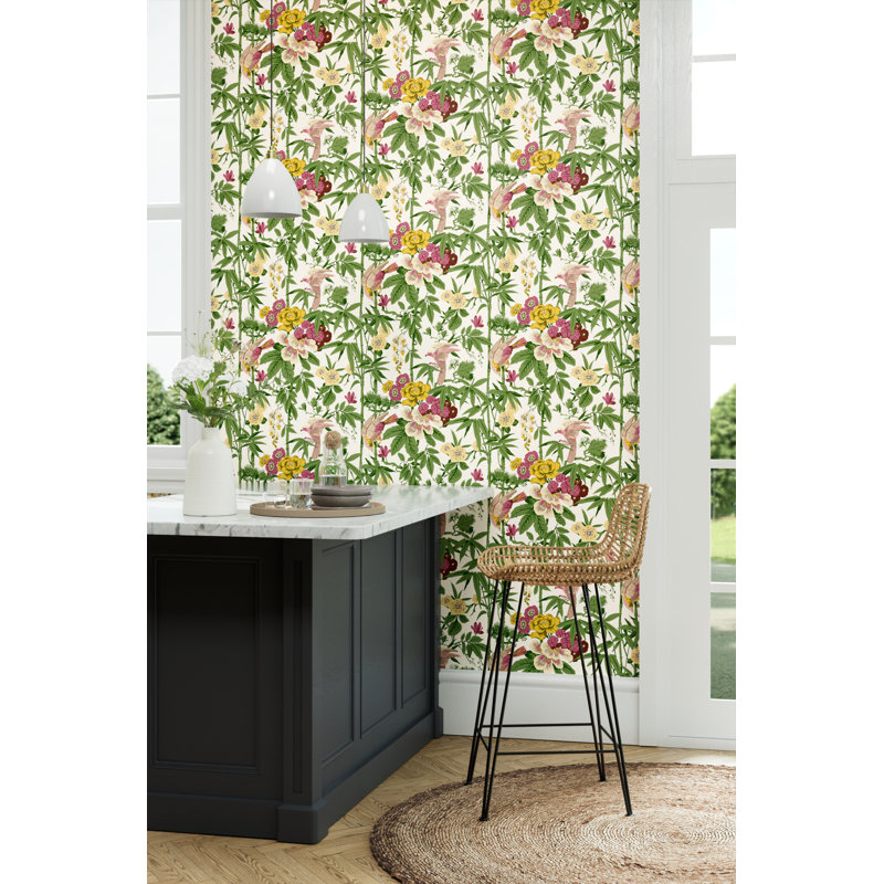 Bamboo & Birds Wallpaper, Scallion Green