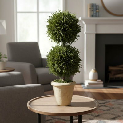 Evercrest 16" Handcrafted Real Preserved Cypress Double Ball Topiary