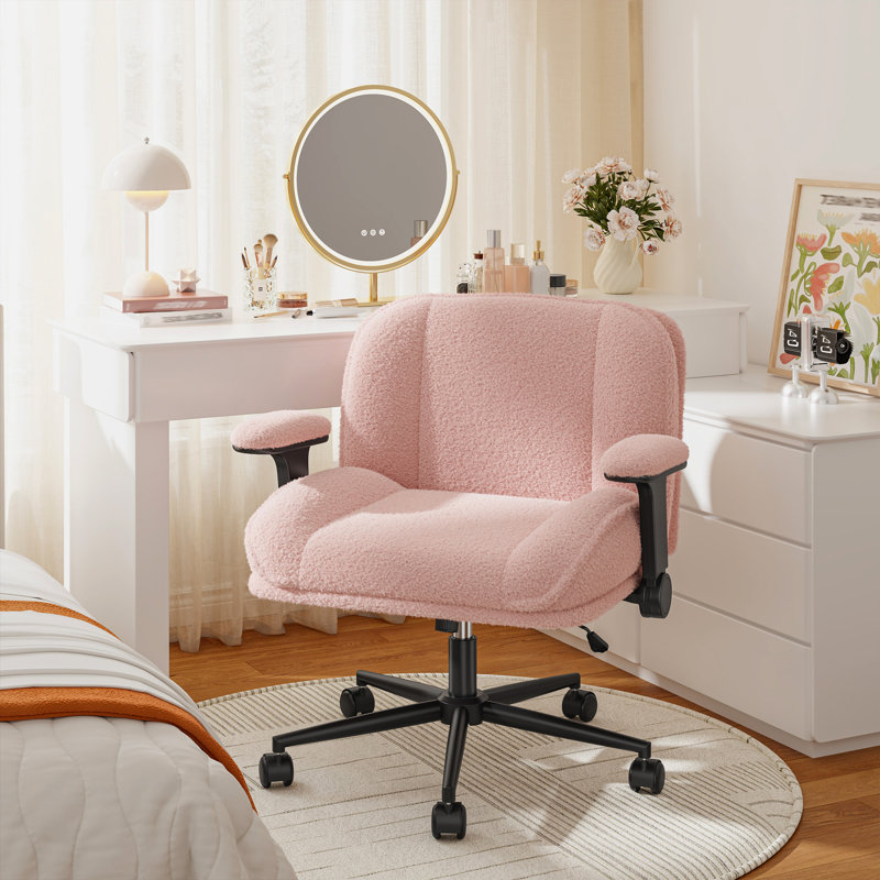 28.3" Wide Upholstered Office Chair With Wheels For Home Office,Vanity, Apartment Dorms, Pink