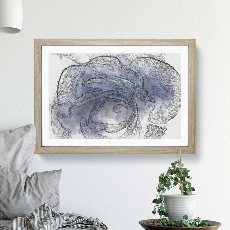 Blue Rose in Abstract - Picture Frame Graphic Art Print, 36cm H x 48cm W x 2cm D, Oak Framed