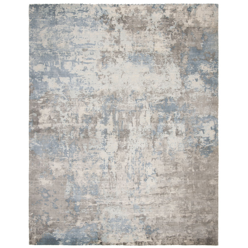 Tapis gris tissé à plat à la main à motif abstrait Mcelroy, Rectangle 9 pi x 12 pi