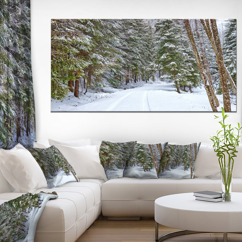 «Winter Forest», reproduction d'art sur toile, route enneigée dans la forêt, H 28 po x l 60 po, Toile tendue
