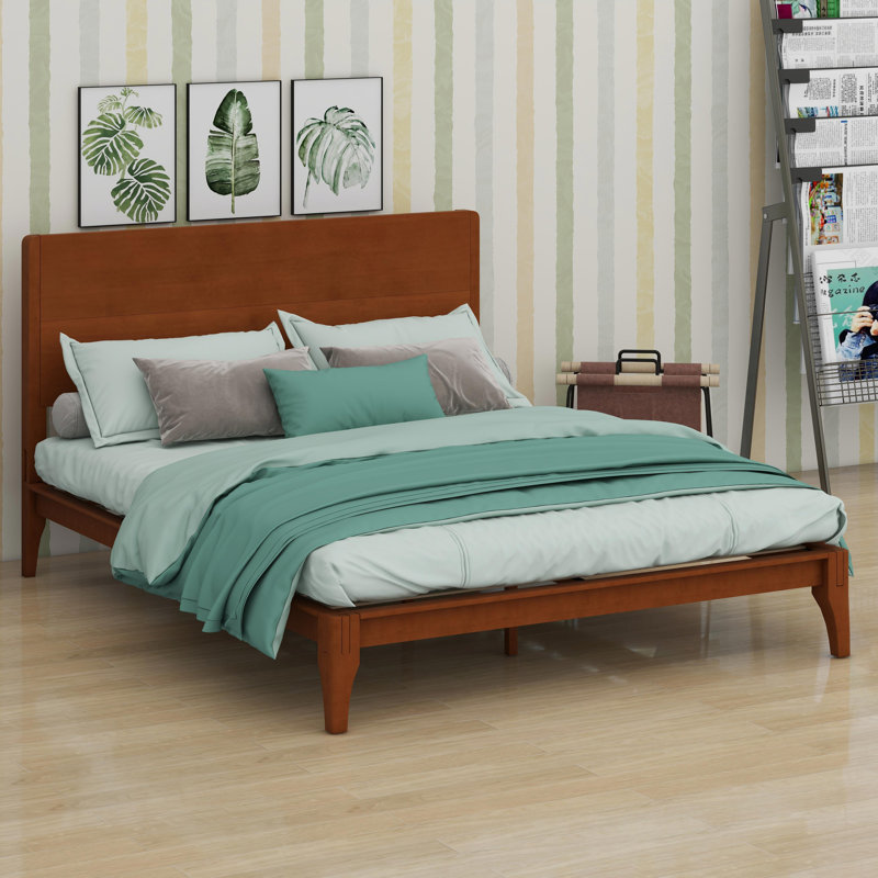 Lit plateforme, Bambou/métal, Lit double, Brun