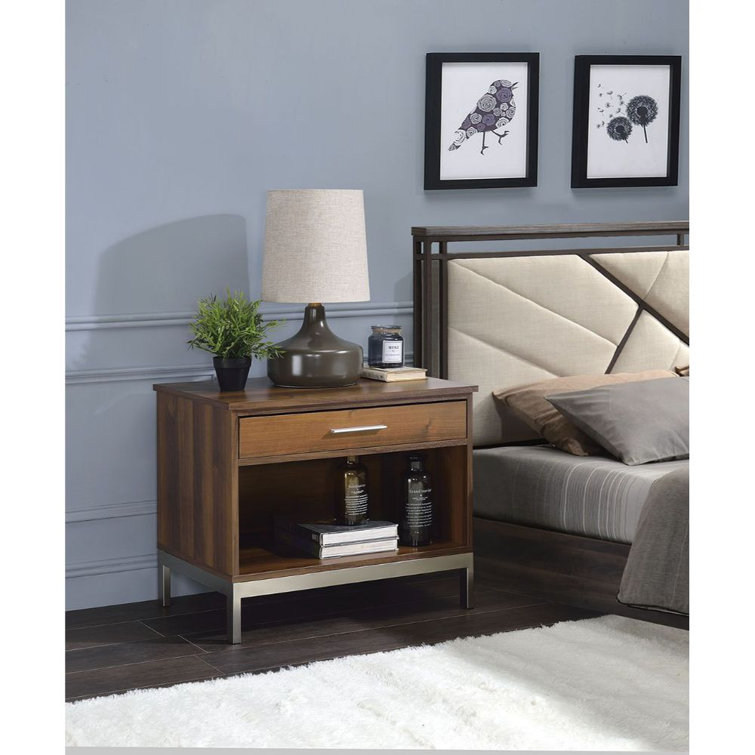 Billie-Jo 1 - Drawer Nightstand in Walnut/Satin Plated