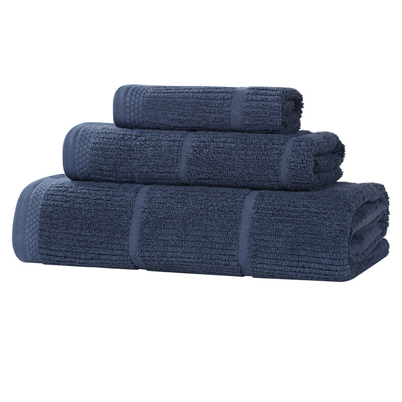 Ensemble de serviettes de bain en mélange de coton 3 pièces Milo Smart Twist, Marine, Ensemble 3 serviettes de bain