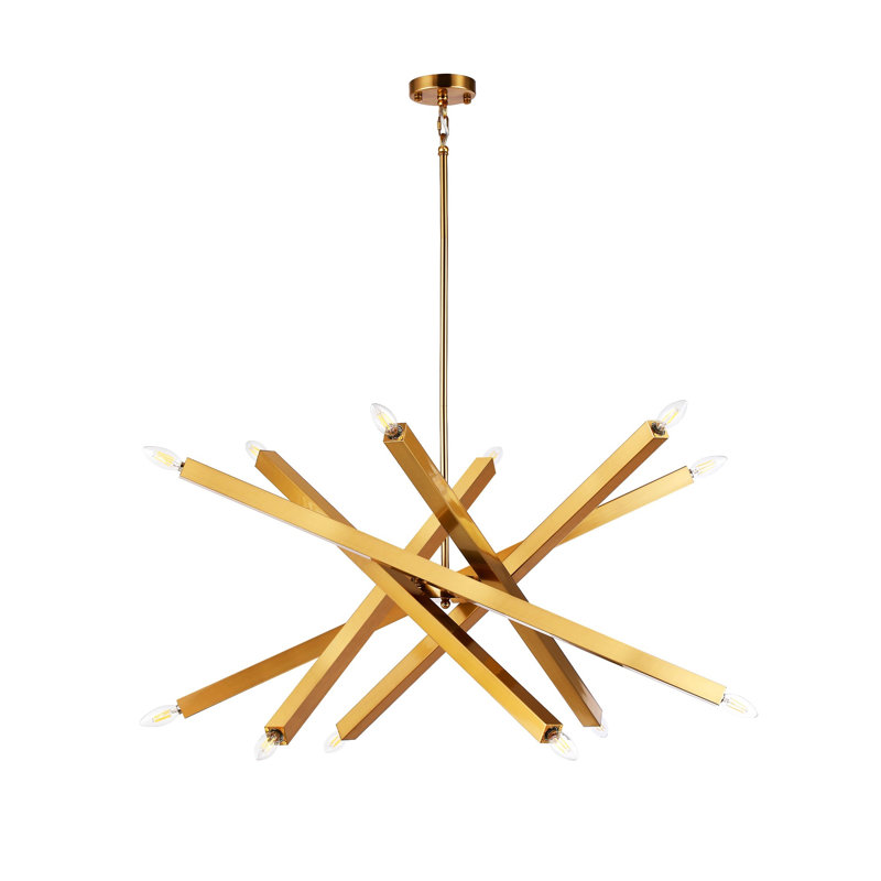 12-Light Brass Sputnik Chandelier With Adjustable Arms, 14.56" H x 39.37" W x 39.37" D