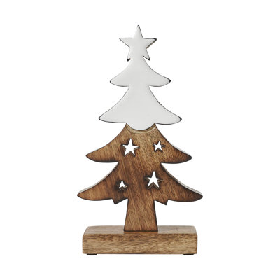 Figurine d'arbre de Noël blanc en bois naturel