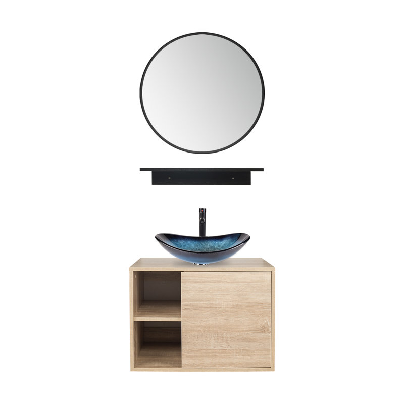 Hemish 24'' Single Bathroom Vanity with Manufactured Wood Top, Blue, Black