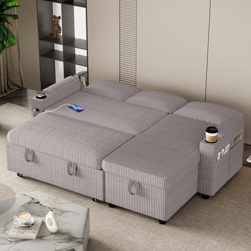 3 Seater Sofa & Chaise, Silver Velvet