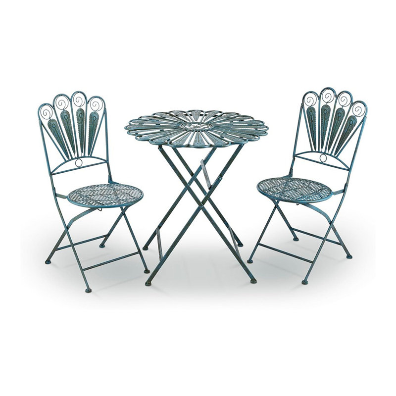 Ensemble bistro rustique en métal à plumes de paon - sièges de patio, bleu clair