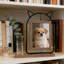 Black Metal Cat Head Double-Sided Picture Frame with Glass Vase - Holds 2 Vertical 4x6 Photos, Rustic Wood Grain MDF Desktop Display, Hydroponics Plant Holder for Home Decor - Unique Wedding, Anniversary, Cat Lover Gift