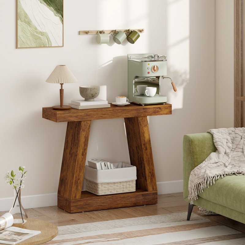 42" Farmhouse Console Table, 2-Tier Entryway Table with Storage and Thickened Tabletop for Hallway, Living Room, Entrance, Behind Couch, Dark Brown