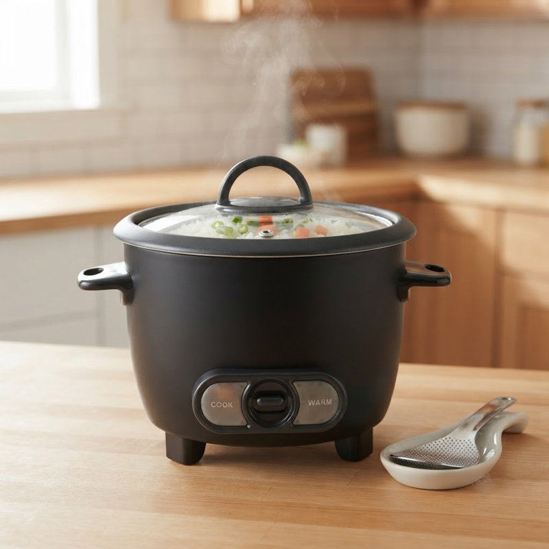 3 Cup Rice Cooker With Steamer, Non Stick