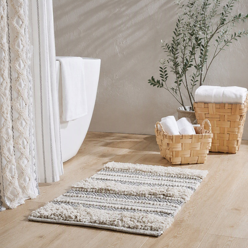 Woven Texture Stripe Bath Rug 20X32", Gray