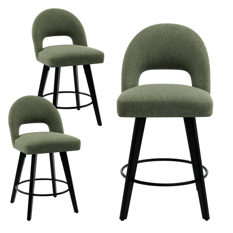 Tabouret de bar et de comptoir pivotant 26 po avec structure en bois massif, Vert, 3 chaises 