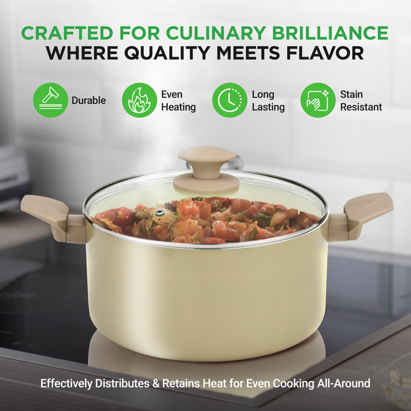 NutriChef 54-Piece Beige and Cream Non-Stick Cookware and Bakeware Set