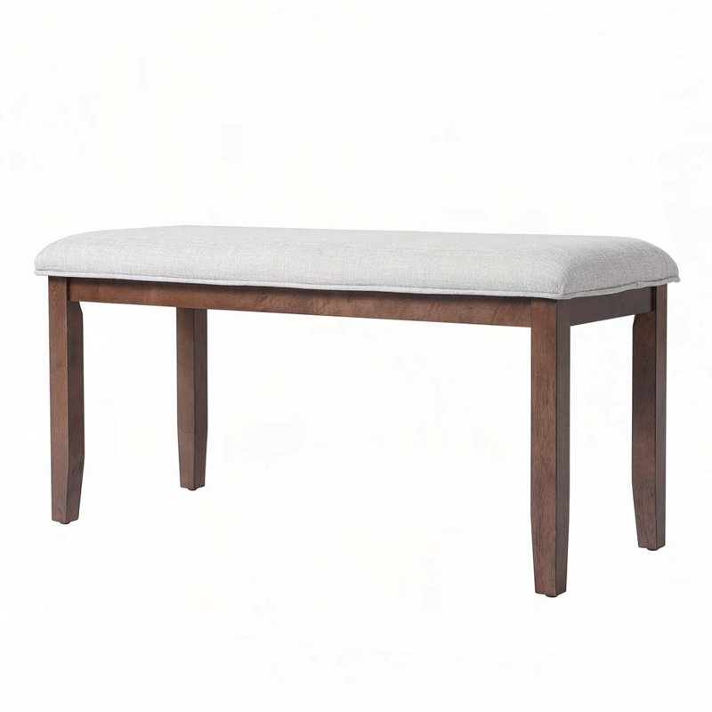 Anakin Linen Upholstered Bench with Rubberwood Legs, Cherry