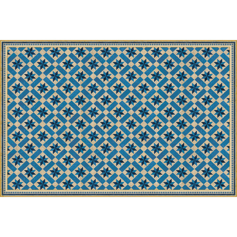 Rosann Geometric Non-Skid Kitchen Mat, Rectangle 2'10" x 4'10", Cerulean
