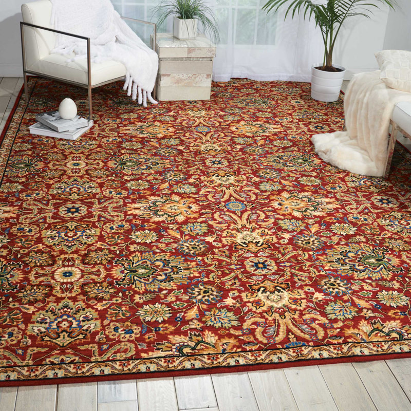 Tapis traditionnel rouge Mathilde, Rectangle 8 pi 6 po x 11 pi 6 po