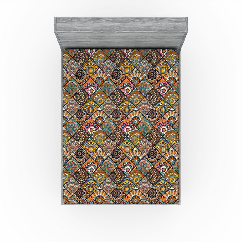 Drap-housse Ambesonne, paquet de 2, Drap-housse de taille double, Noir / brun / bleu marocain