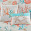 Courtepointe 6 pièces avec coussins décoratifs, corail double / grand, coquillages imprimés et étoiles de mer, tissu doux au revers, vermicelle, broderie côtière, coquilles de literie en coton lavables à la machine, matériau mélangé-129844909-129844911